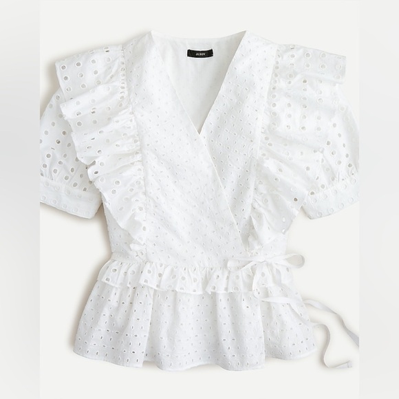 J. Crew Tops - J. Crew White Puff Sleeve Wrap Blouse